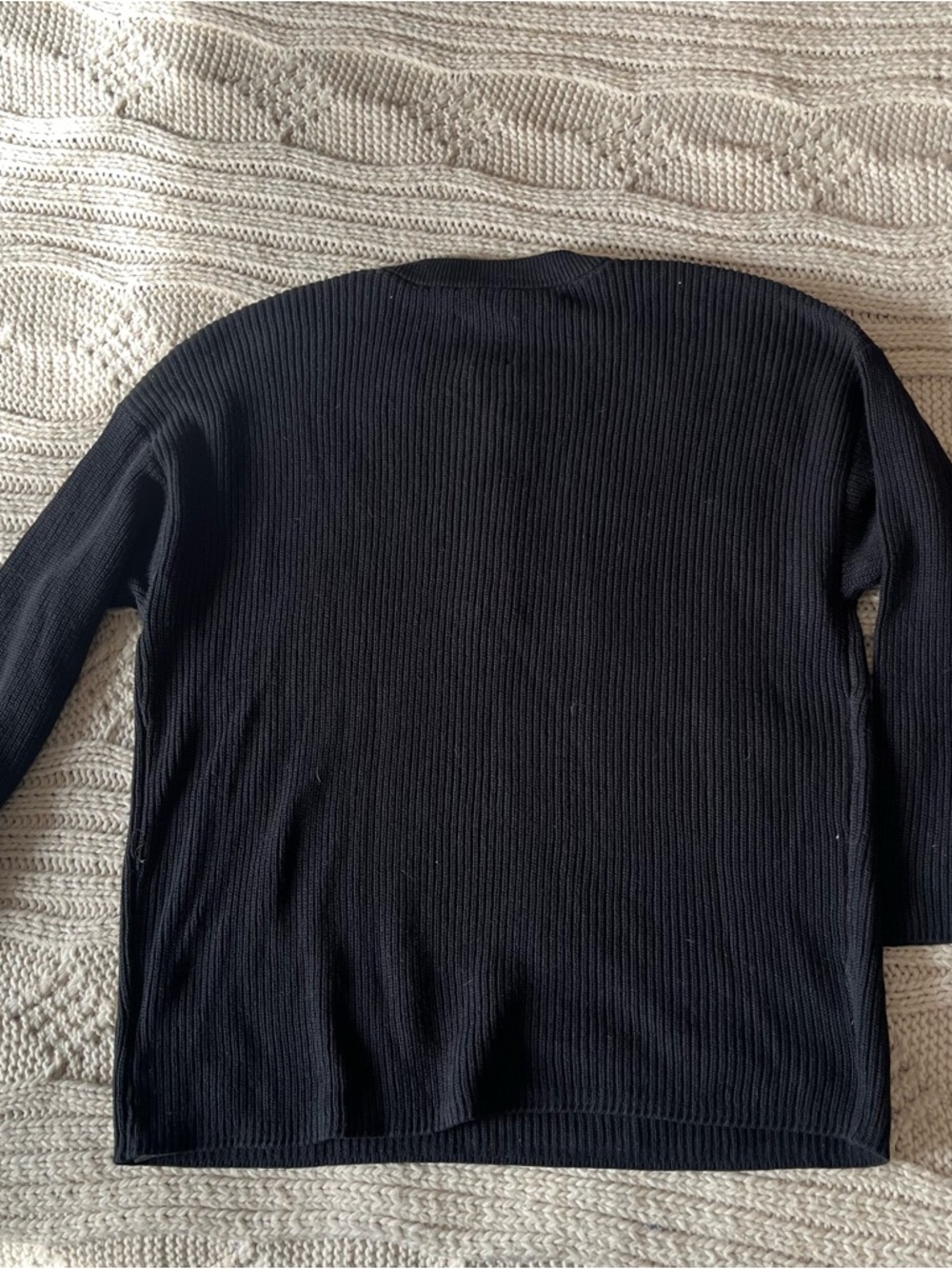aerie Black Ribbed Henley Crew Sweater - Picture 2 of 4